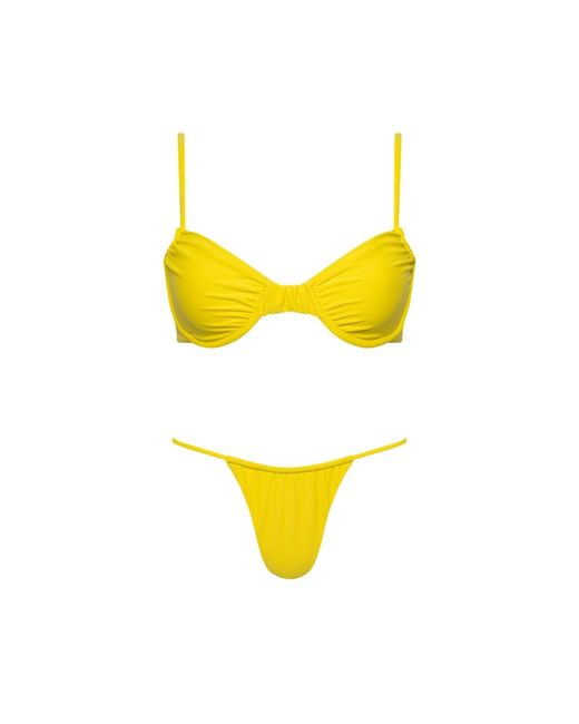 Playaluxe Yellow Capri Ruched Underwire String Bikini Set
