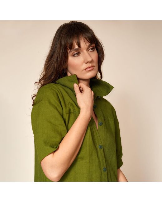 Gunda Hafner Ltd Green Short Sleeve Linen Shirtdress