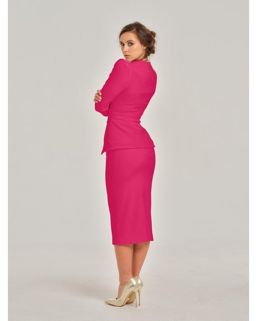 Tia Dorraine Hot Pink High-waist Pencil Midi Skirt