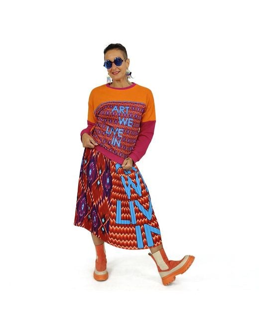 Lalipop Design Blue Geometric Pattern With Light Logo Print Pleated Midi Skirt