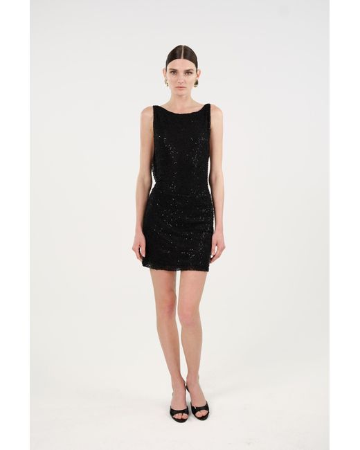 Nocturne Black Sequin Open Back Mini Dress