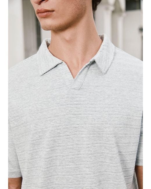 Vayla White Open Collar Fine Knit Polo Shirt for men