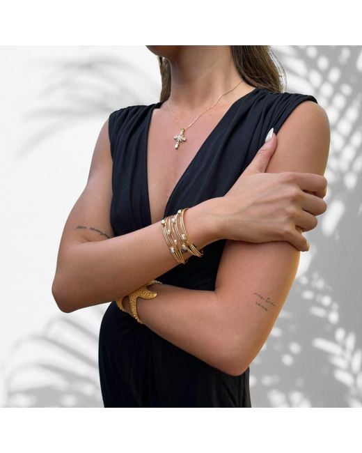 Ebru Jewelry Metallic Cleopatra Pearl Dewdrop Cuff Bracelet