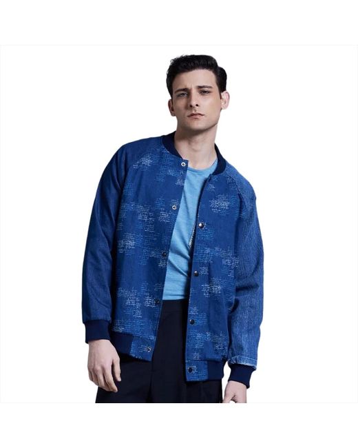 Story Wear Blue Patchwork Baseball Jacket for men