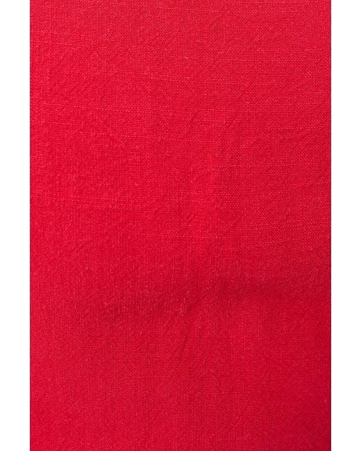Louche Red Baya Linen Mix Square Neck Midi Dress