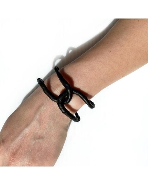 WAIWAI Black Link Leather Cuff Bracelet