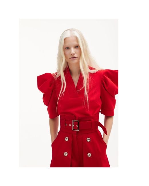 Julia Allert Red V-Neck Puff Sleeve Top