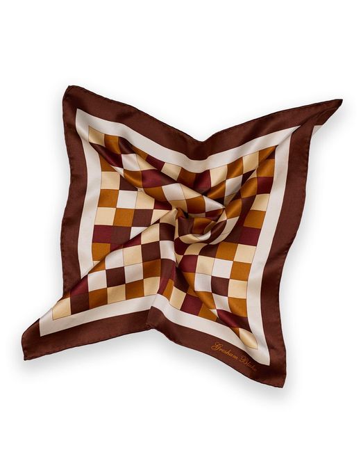 Gresham Blake Brown Check Silk Pocket Square for men