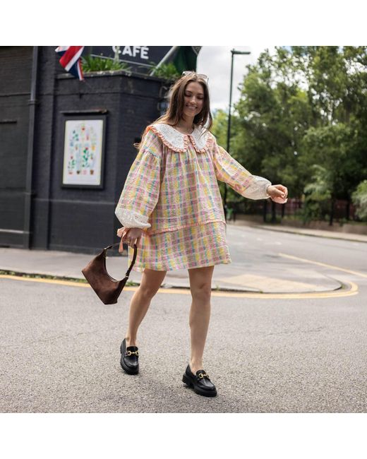 Cara & The Sky Orange Ruby Gingham Collared Balloon Sleeve Mini Dress