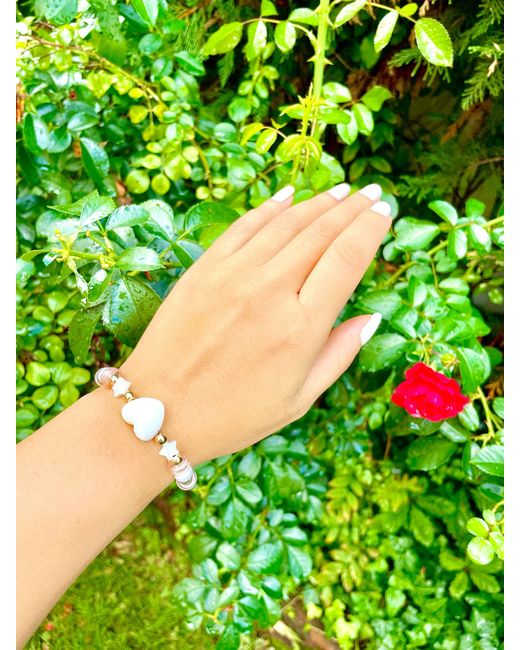 Olivia Le Metallic Puff Heart Ivory Glass Bead Bracelet