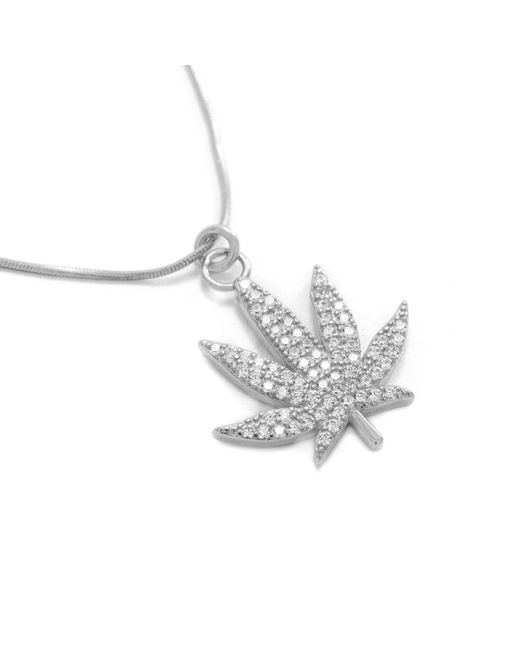 Seven Saints Metallic M.J. Leaf Pave Necklace Rhodium Over Sterling