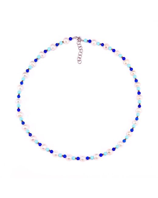 Mineralgems•Studio Blue Pearl Necklace With And Lapis Lazuli Beads for men
