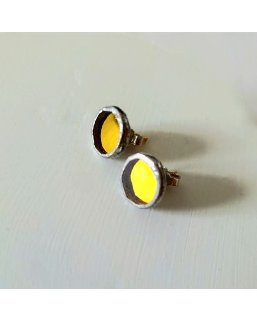 Laura Daili Yellow Full Moon Tiny Mirror Earrings