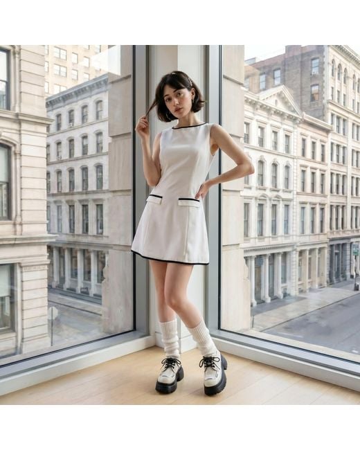 Modenaire White Shift Mini Dress Clean Tailored Form