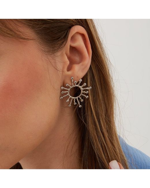 Spero London Metallic Sun Sunburst Large High Quality Crown Natural Textured Molten Sterling Earring