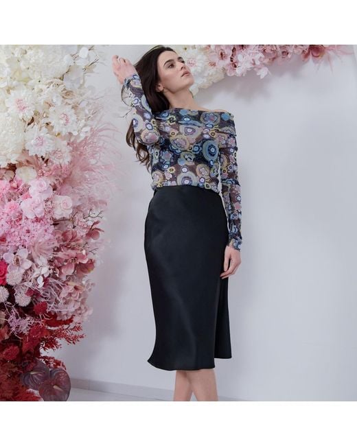 concept A trois Black Satin Skirt