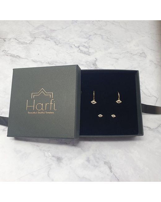 Harfi Metallic Minimalist Evil Eye Earrings Gift Set Plated Dainty Hoop & Stud Charm Earrings For Protection
