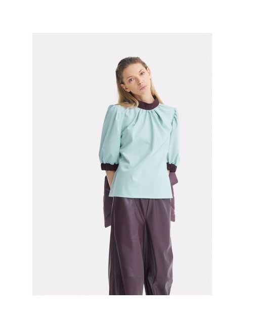 Julia Allert Blue Textured Short Sleeve Blouse