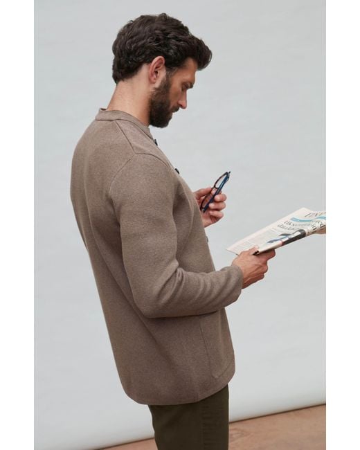 Paul James Knitwear Brown Midweight Cotton Jaipur Knitted Nehru Jacket for men