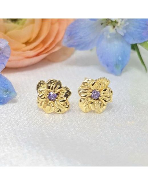 Harfi Metallic Amethyst February Birthstone Birthflower Plated Stud Earrings