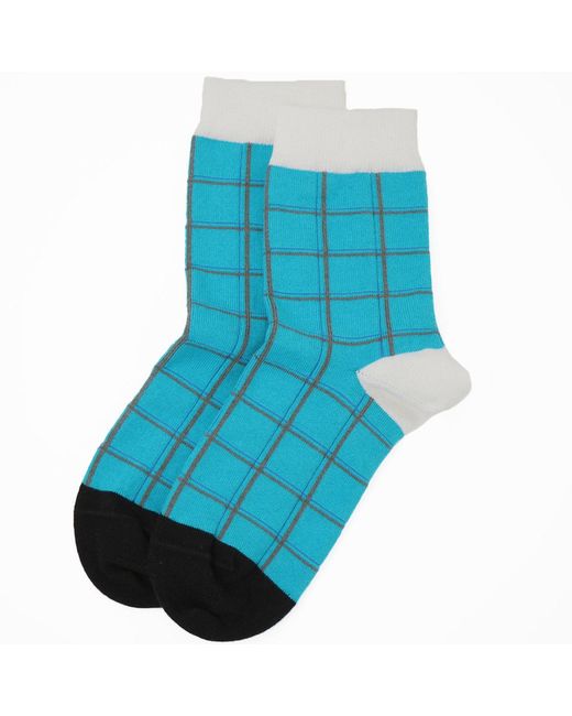 Peper Harow - Made in England Blue Grid Socks – Aqua