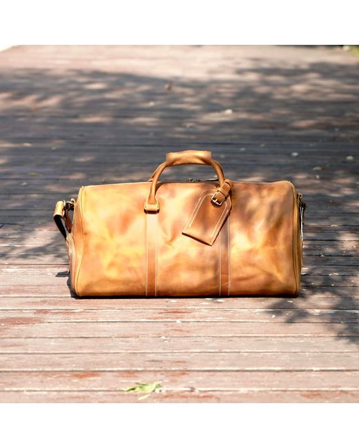 Touri Brown Leather Weekend Bag With Shoe Storage for men