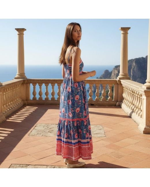 La Mandarine Blue Floral Summer Maxi Dress With Pockets, Lucky