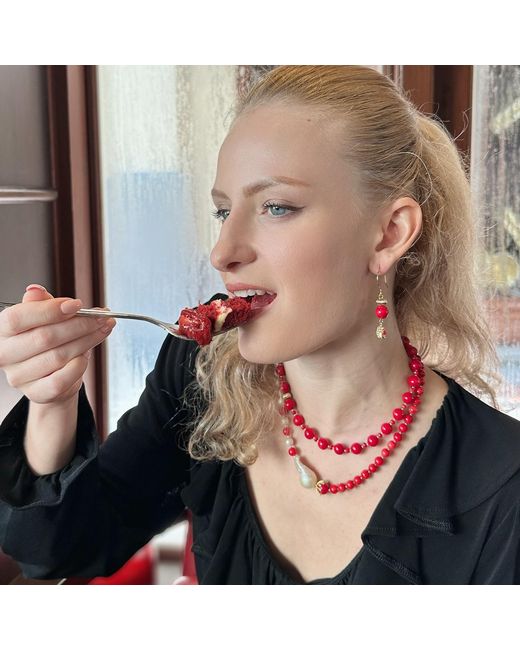 Farra Red Freshwater Pearls And Coral With Baroque Pearls Elegant Necklace