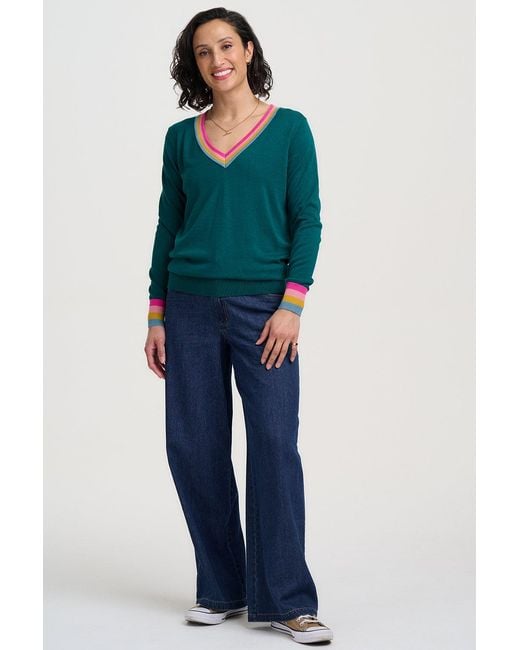 Sugarhill Green Doris V-Neck Sweater Stripe