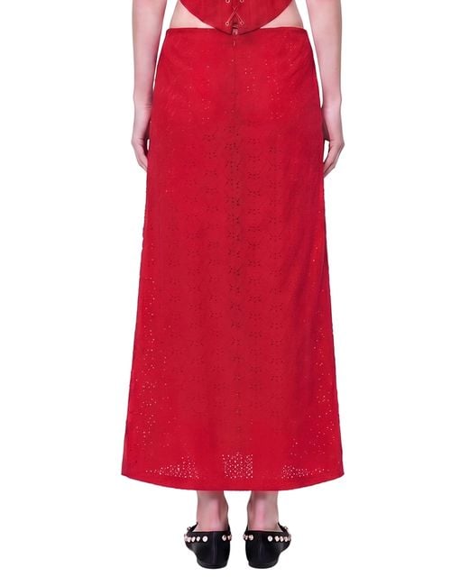 Pcfg The Broderie Anglaise Edit Embroidered Midi Skirt With Side Slit & Ribbon Tie
