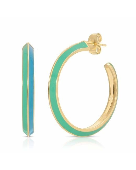 Glamrocks Jewelry Green Tequila Sunrise Enamel Hoop Earrings- Sky