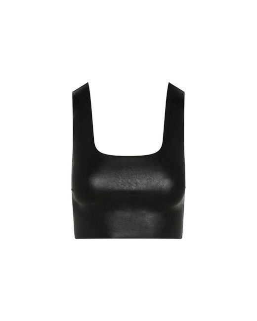 Commando Black Faux Leather Squareneck Crop Top, Flt100