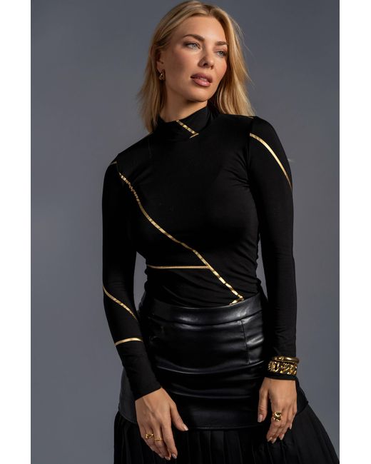 Esther Saadia Black Geometric Mock Neck Kintsugi