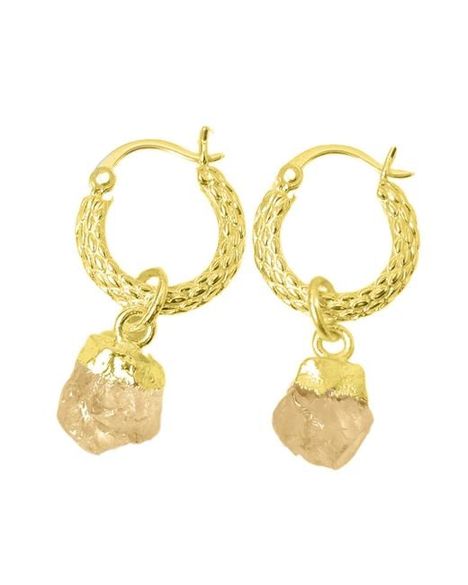 Harfi Metallic Raw Citrine November Birthstone Huggie Hoops Vermeil Plated Gemstone Earrings