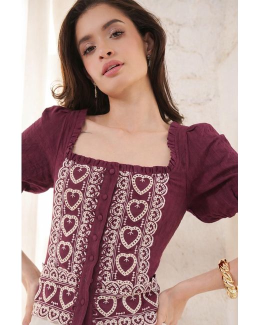 Rose & Nancy Red Harri Heart Burgundy Short Sleeve Top