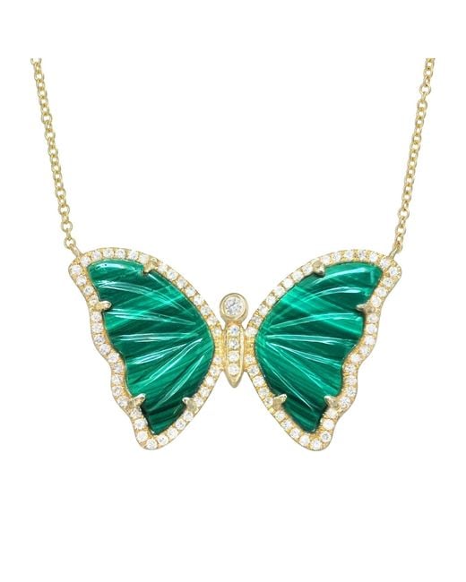 KAMARIA Green Large Malachite Butterfly Necklace With Diamonds