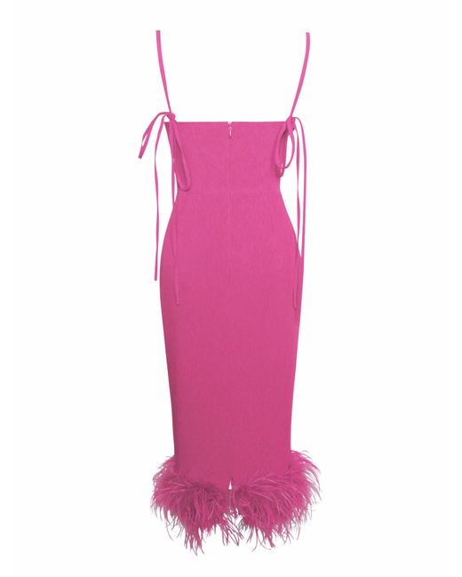 Miss Circle New York Pink Fiona Fuchsia Feather Trim Bottom Maxi Dress