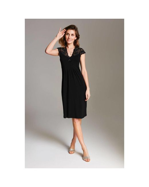 Oh!Zuza Black Classy Midi Nightdress With Lace