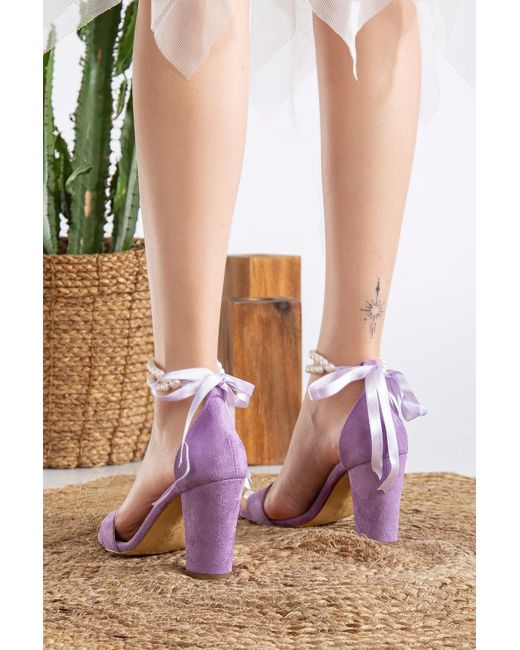 Forever & Always Shoes Purple Melissa Suede Sandals With Pearls