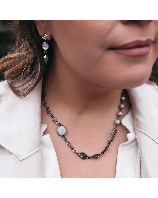 Loni Paul Jewelry Metallic Moonstone, Labradorite, Crystal & Pearl Short Necklace