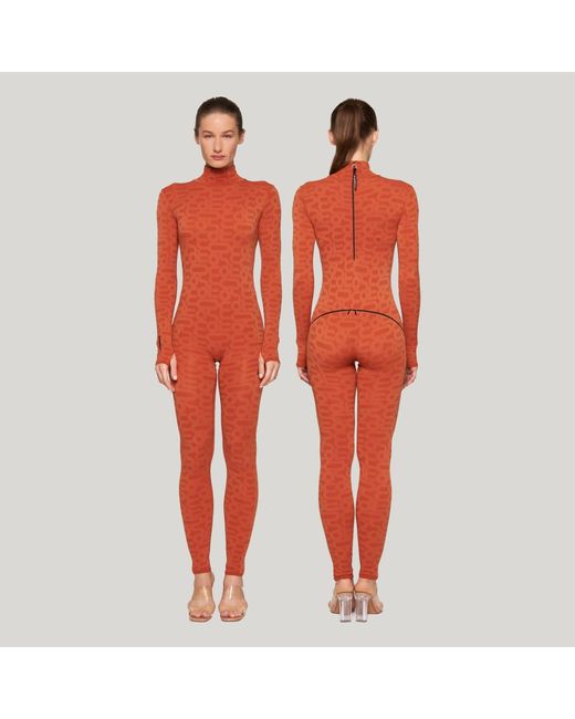 Monosuit Red Summer Turtleneck Bodysuit Long Sleeve Full Eco Back Zip