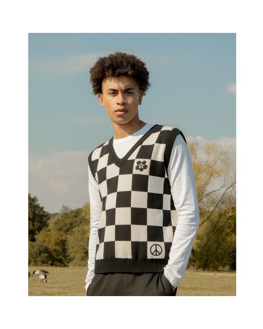 INGMARSON Black Embroidered Checked Wool & Cashmere Vest for men