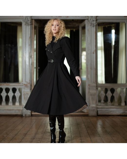RainSisters Black Double Breasted Coat With Belt