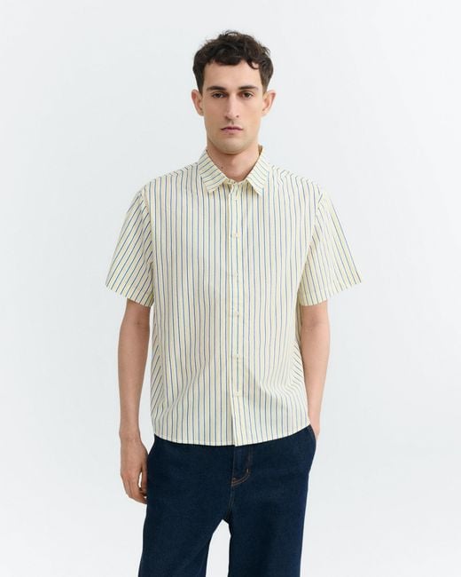 Thinking Mu White Paddy Striped Poplin Shirt for men