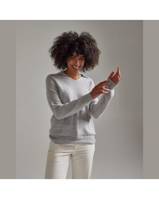 Salts Cashmere Gray Split Neck Polo Sweater