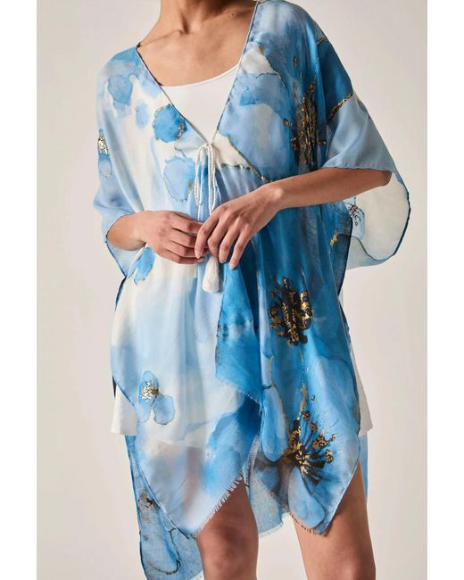 James Lakeland Blue Watercolour Floral Kaftan