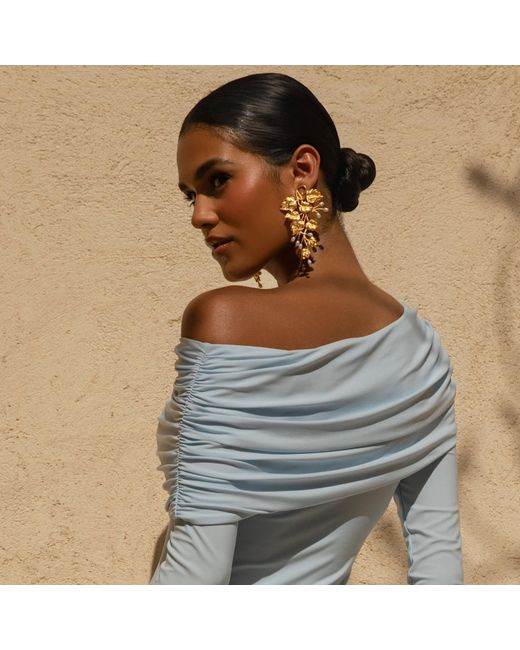 Meraki by Rashmi Bajaj Metallic Fiano De Perla Plated Dangle Earrings With Pearl Drops