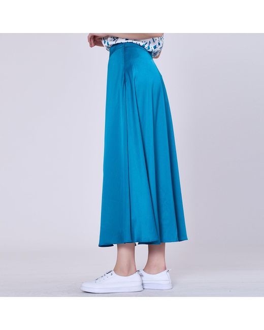 Smart and Joy Blue Flared Midi Satin Skirt