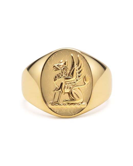 Nialaya Metallic Stainless Steel Lion Crest Ring With Plating for men
