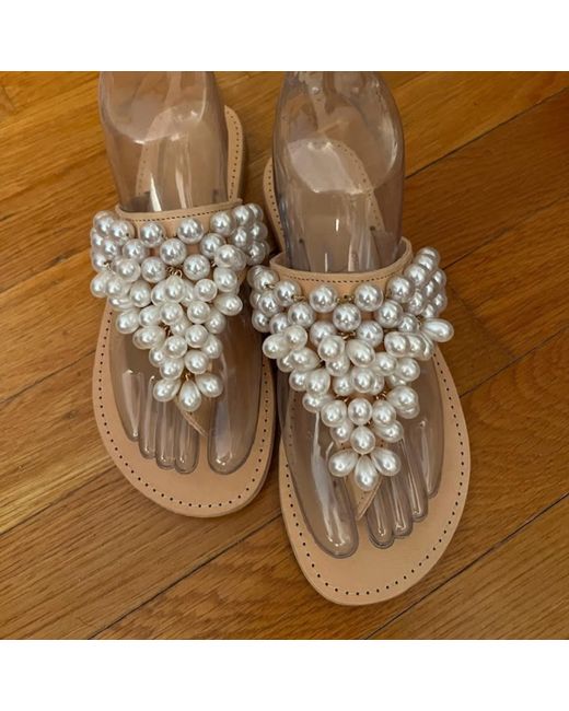 Sibylla Delphica White Jeweled Leather Sandals Full Of Pearls